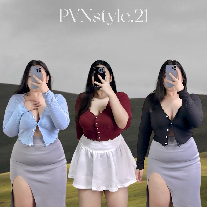 เสื้อครอปแขนยาวสาวอวบอ้วน-พลัสไซส์ อก 34-44