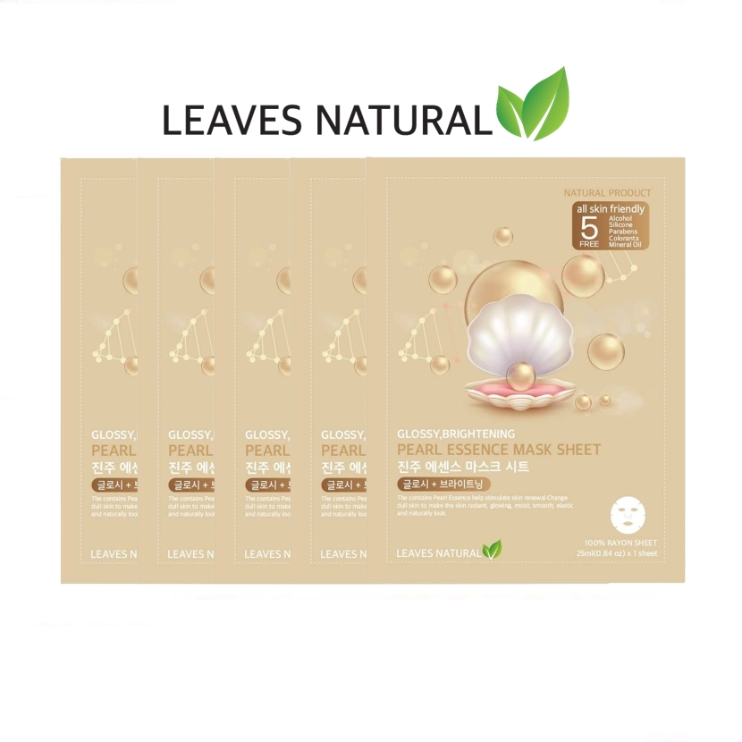 [แพค5แผ่น] LEAVES NATURAL Pearl Essence Mask Sheet มาส์กหน้าไข่มุก ให้ผิวเปล่งปลั่ง กระจ่างใส