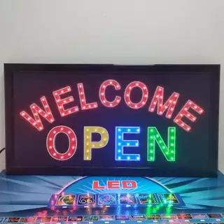 ป้ายไฟWELCOME OPEN ป้ายไฟ LED ป้ายไฟวิ่ง แบบมีสกินสี ไม่เปิดไฟก็สวยงาม ป้ายไฟสำรับตกแต่งหน้าร้าน