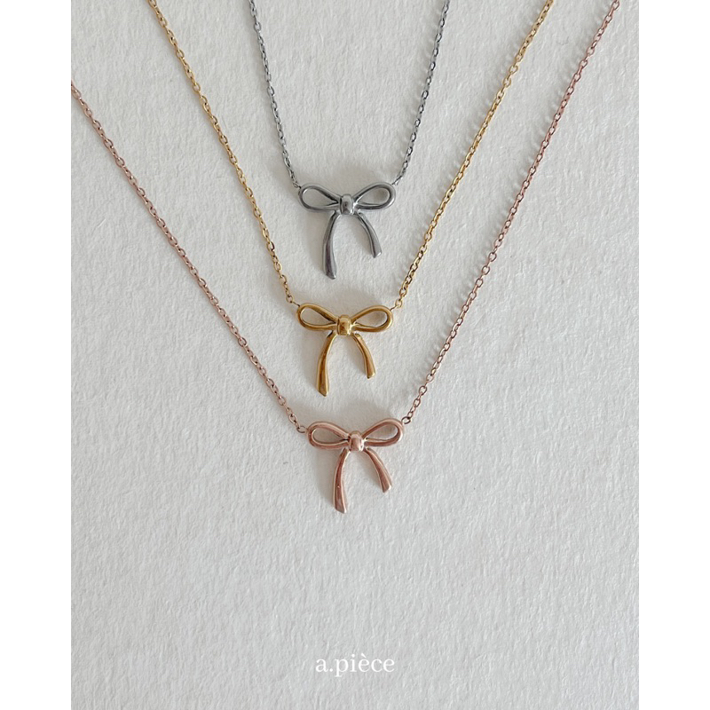 A.piece สร้อยคอ สร้อยโบว์ [surgical steel] Mini ribbon necklace