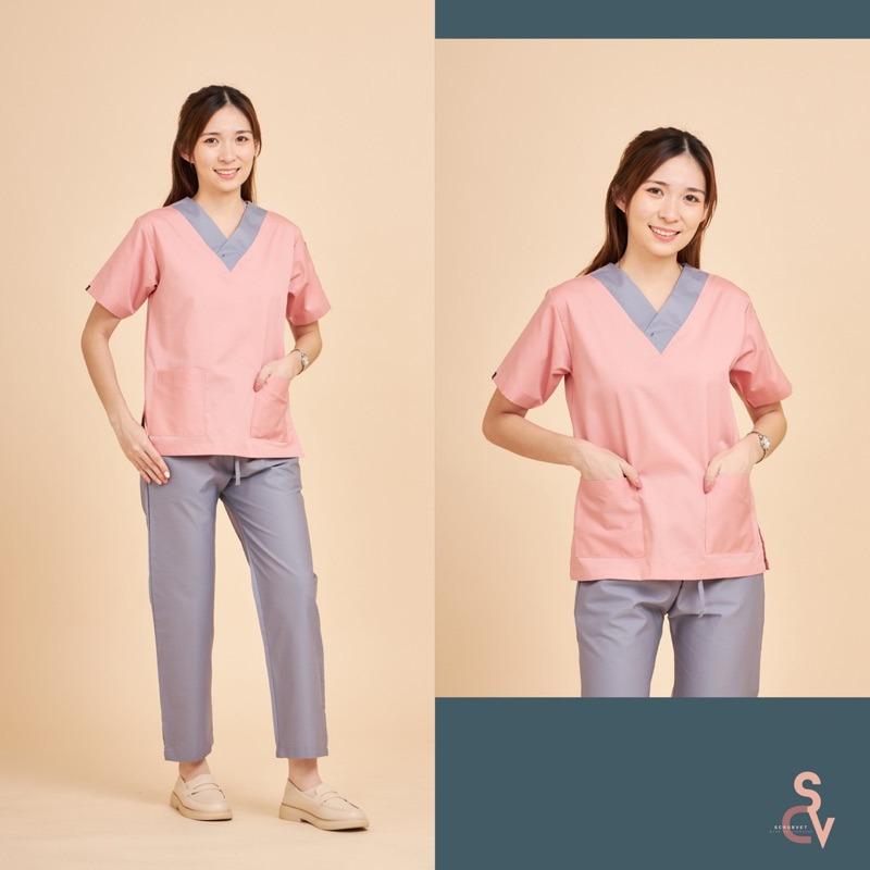scrubvet: ชุดเสื้อสครับสีชมพูเทา (เสื้อชมพู+กางเกงเทา) ราคา ถูกที่สุด ดีลบีเคเค แกลเลอรีภาพที่ 3