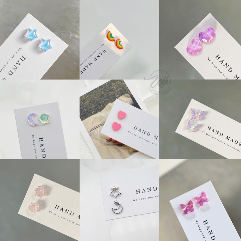 WFH ต่างหูผีเสื้อ หัวใจ ดาว ดอกไม้ ก้านเงินแท้ สไตล์มินิมอล