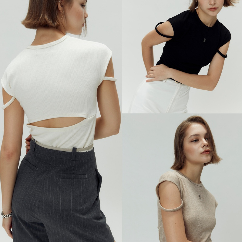 STUDIO UNKNOWN - Sonny top เสื้อยืดเว้าหลัง ตกแต่งอะไหล่โลโก้