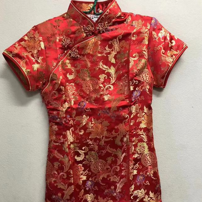 ชุดแซกสั้น~ลายมังกรหงส์+ตัวอักษรจีน~แขนสั้นกระดุมจีนซิบข้าง - รูปที่ 4