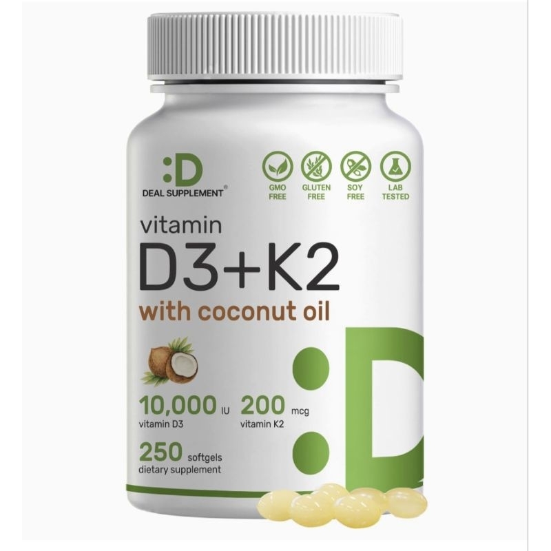 Vitamin D3 K2 10000iu with coconut virgin 250 softgel