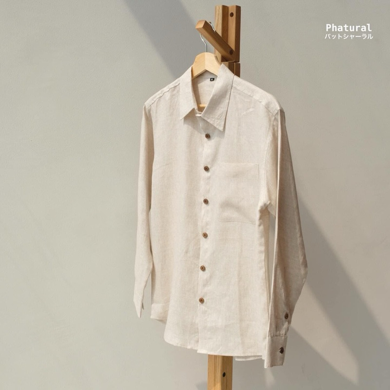 เสื้อแขนยาว - ผ้าลินิน สีธรรมชาติ (งานตัดขึ้นห้าง Iconsiam)