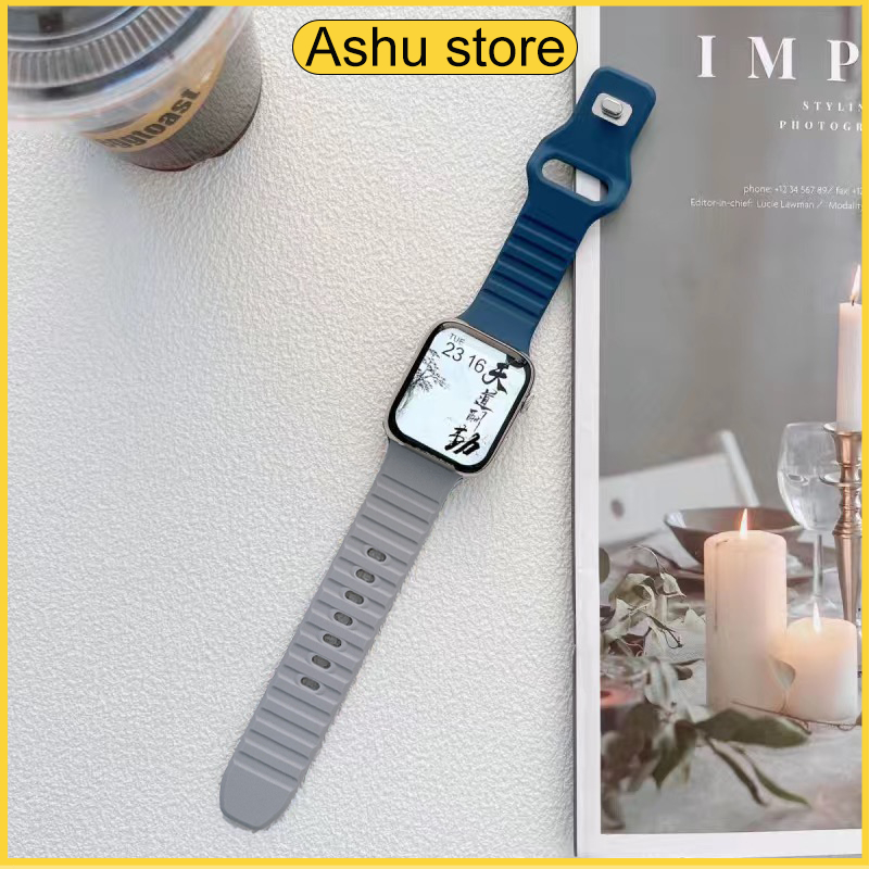 สายนาฬิกาซิลิโคนสำหรับ iwatch Ultra 11/10/9/8/7/6/5/4/3/2/1 2 สีสายนาฬิกา 38/40/41mm กันน้ำ smart watch สาย 45mm49mm42mm