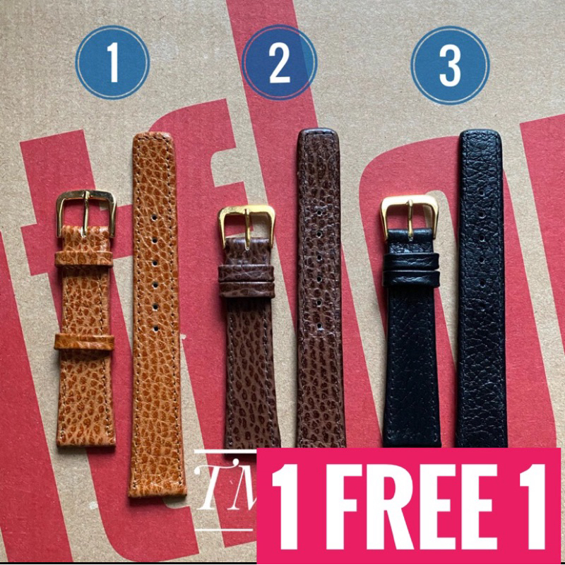 1แถม1-สายนาฬิกาหนังแท้💯 แบบบาง 18มิล เลือกบัคเคิลเงิน/ทอง ของใหม่