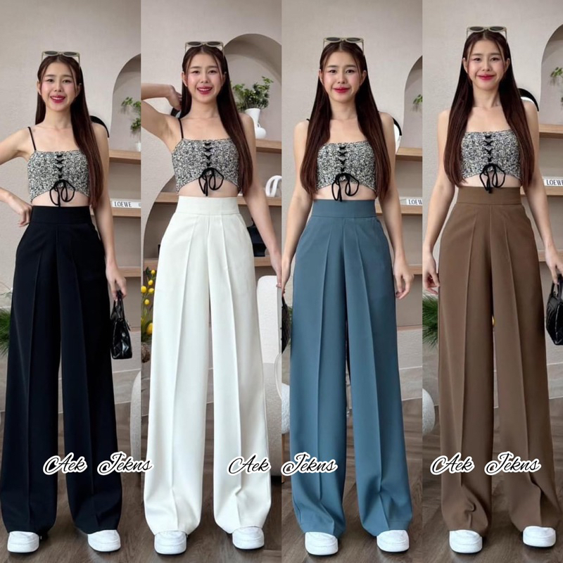 รุ่นใหม่ กางเกงเอวสูงทรงกระบอกซิปหลังผ้าลิลลี่มีนำ้หนักพริ้วทรงสวยเก็บหุ่นได้เป๊ะผ้านิ่มสีสวยใส่สบาย