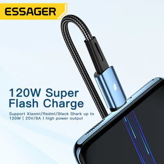 Essager สายเคเบิลชนิด C 120W ชนิดชาร์จเร็วสุดๆ6A สายเคเบิลสำหรับ Xiaomi ชาร์จ USB สายชาร์จแบบเร็ว