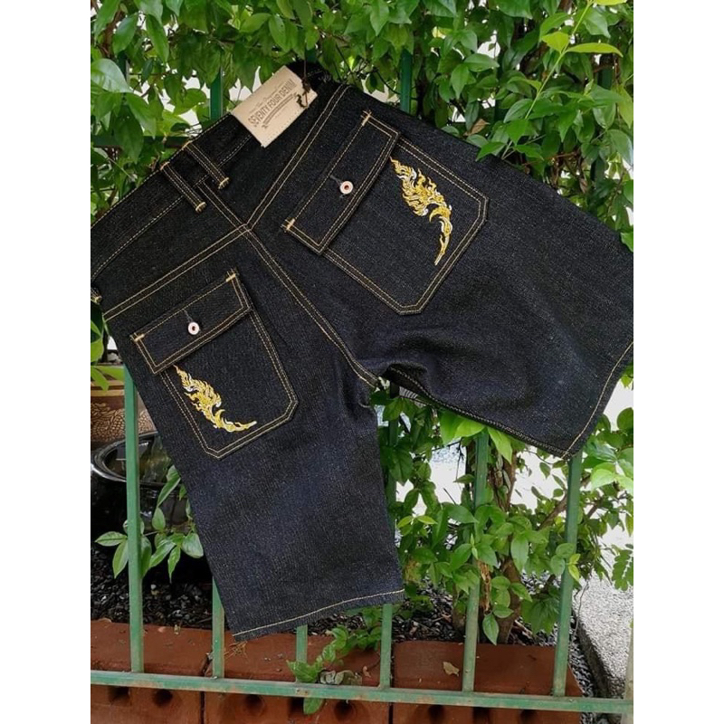 saventyfour demin shorts leg รุ่นสัมฤทธิ์16ozขาสั้น6กะเป๋าวินเทจ
