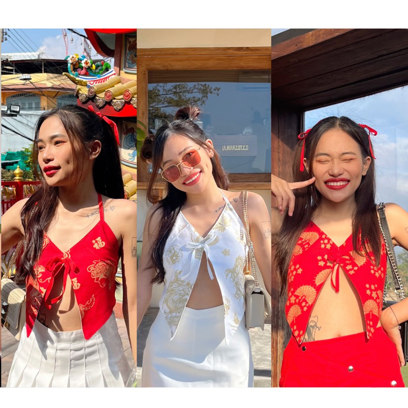 Qipao Sexy Top ครอปสีแดงรับตรุษจีนสุดแซ่บ