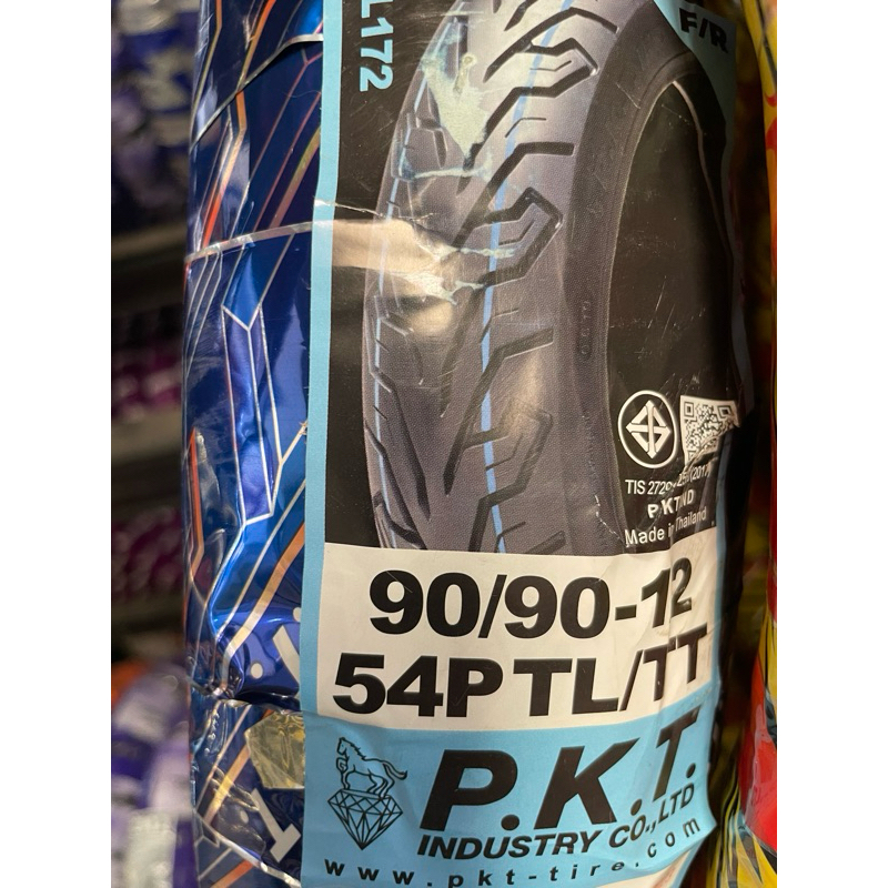 ยางนอกเลเดียลขนาด 9090ขอบ12 ยี่ห้อ PKT ลายสายฟ้า