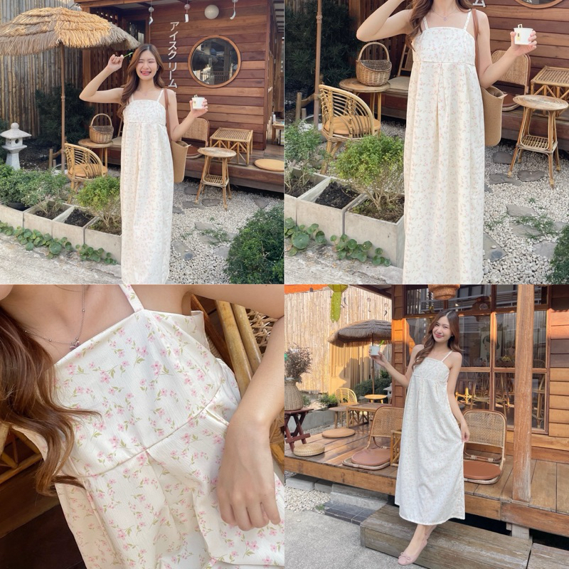 Blossom Dress เดรสยาวสายเดี่ยว ลายดอกไม้ 2 สี รูปที่ 6