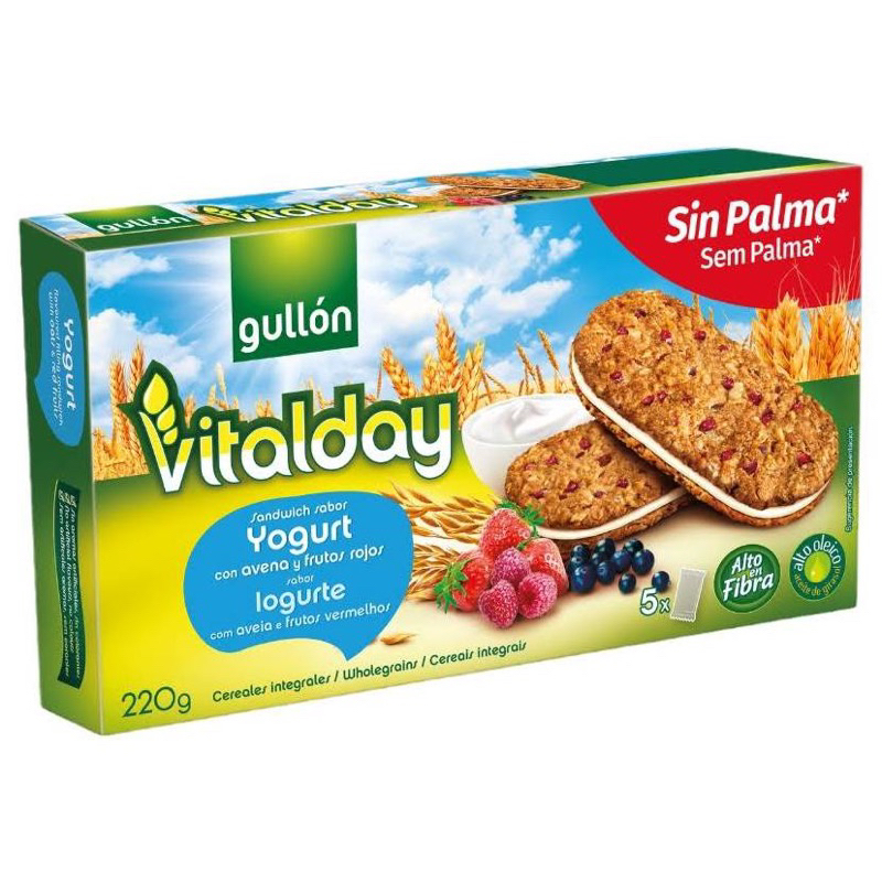 Gullon vitalday yogurt biscuits 220g. บิสกิตสอดไส้ครีมโยเกิร์ตและผลไม้นำเข้าจาก สเปน🇪🇸