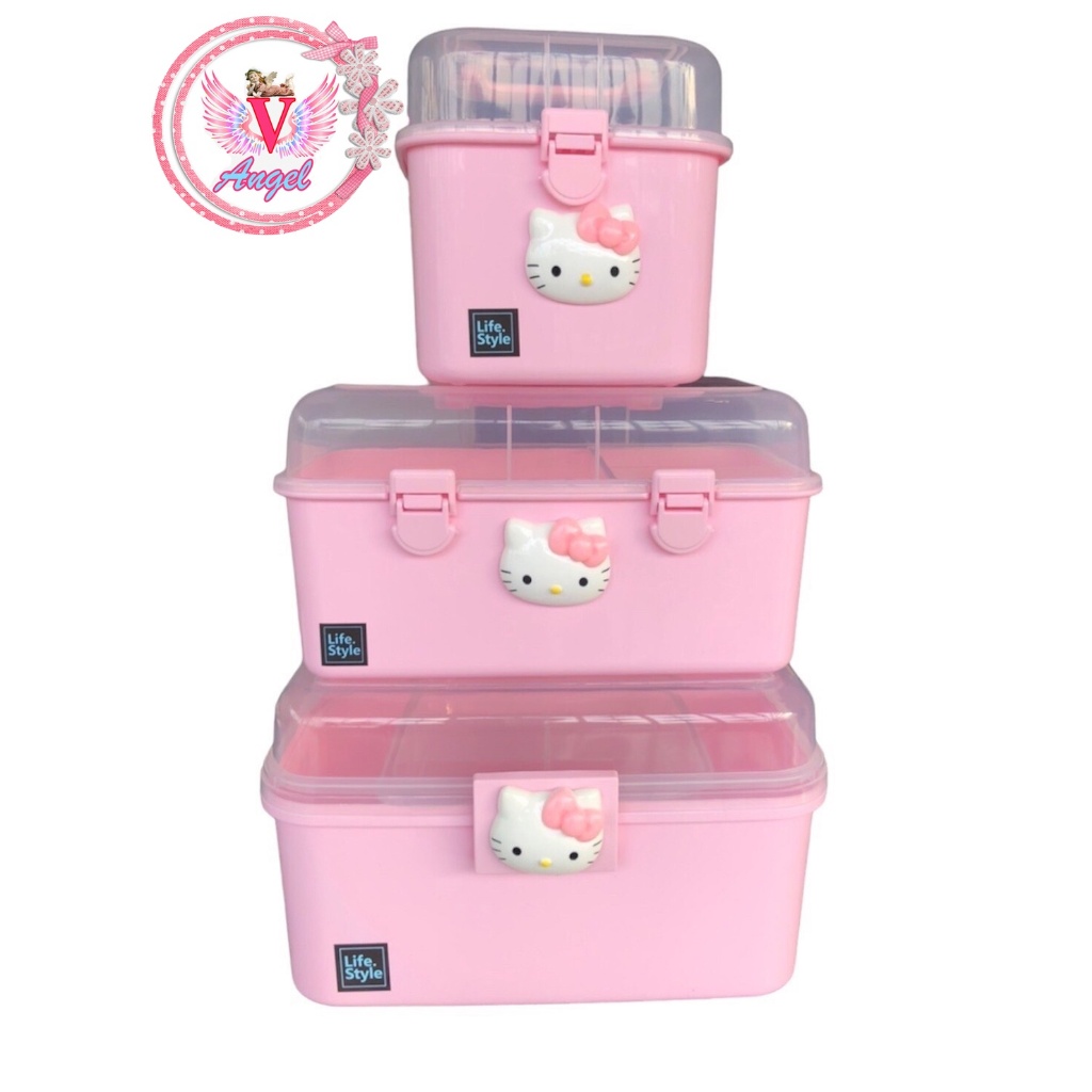 KT กล่องใส่ของหรืออุปกรณ์ทำเล็บ (ใส่เครื่องอบเล็บใหญ่ไม่ได้) ลายคิตตี้ KITTY ( ถ้าสินค้าแตกทางร้านไม่ได้รับเปลี่ยนคืน )