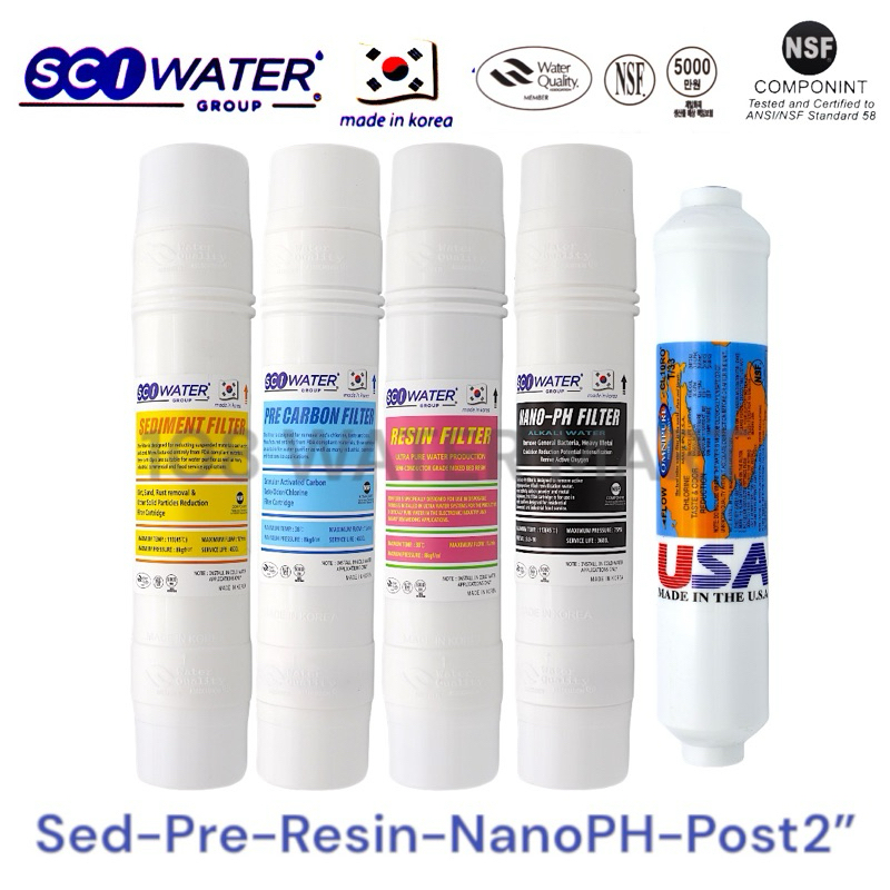 ชุดไส้กรอง อินไลน์ 5 ชิ้น SCI Water เกาหลี Nano PH นาโน พีเอช 2.5“x11” I Type ใช้กับเครื่องกรองน้ำ แบบกล่อง ตู้