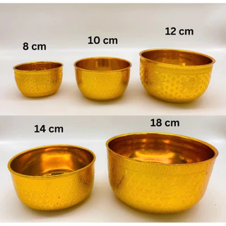 ขันน้ำพลาสติกลายไทย สีเงิน/สีทอง ขนาด 8,10,12,14,18 ซม.