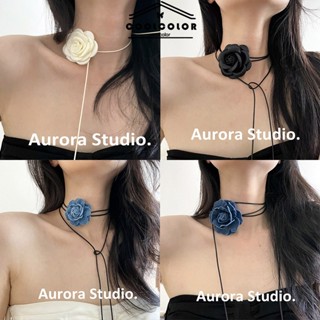 ในไทย💗สร้อยคอจี้ดอกกุหลาบเกาหลีวินเทจแฟชั่นกระดูกไหปลาร้าประ…