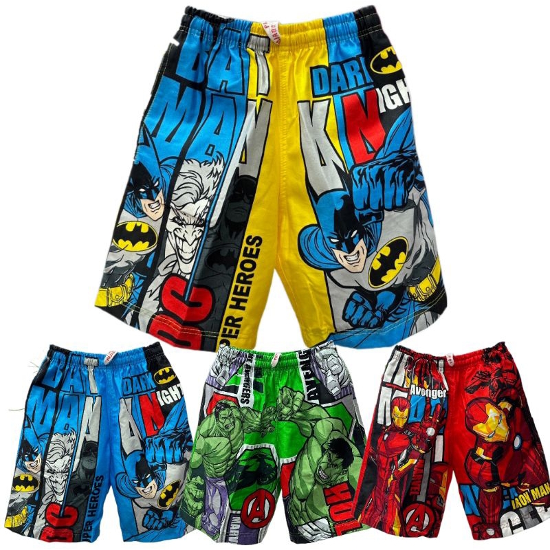 Marvel กางเกงขาสั้นเด็กผู้ชายลิขสิทธ์แท้ กางเกงเจเจเด็ก ลายสไปเดอร์แมน ฮัค แบทแมน  ไดโนเสาร์  พร้อมส่ง