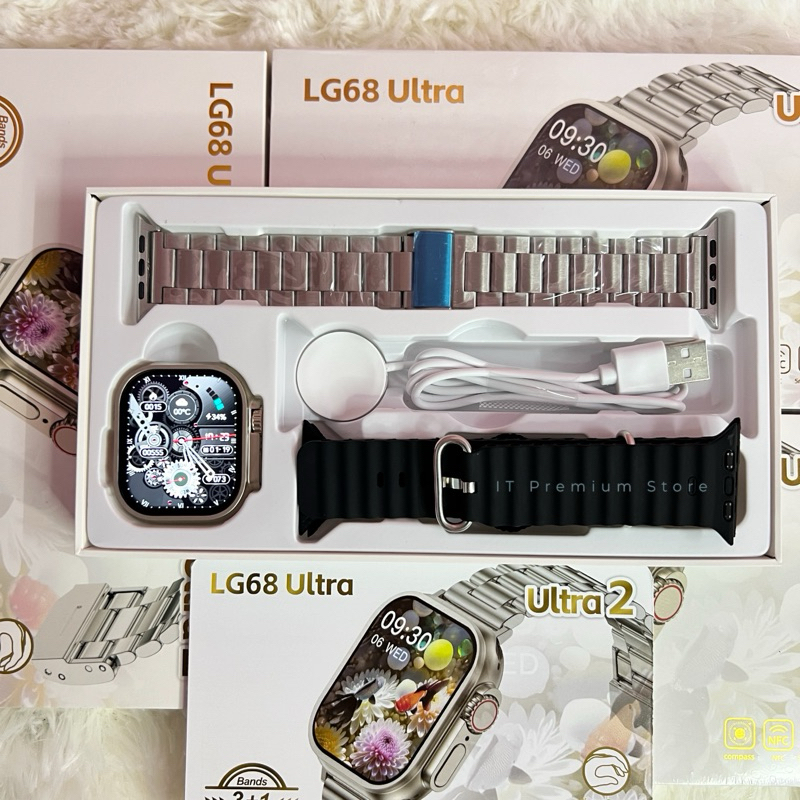 LG68 Ultra แถมสายสแตนเลส1 แถมสายซิลิโคน2 แถมเคส ฟิล์ม รับสายโทรแอพได้ ขนาด49mm