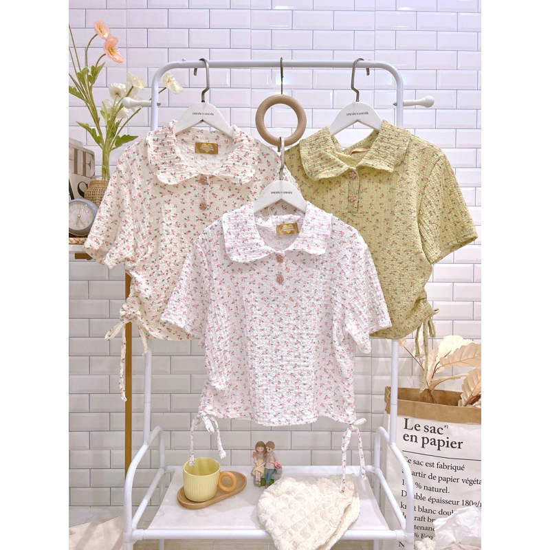 เสื้อแขนสั้นคอปกรูดข้าง สไตล์มินิมอล สไตล์เกาหลี น่ารักๆเรียบๆ