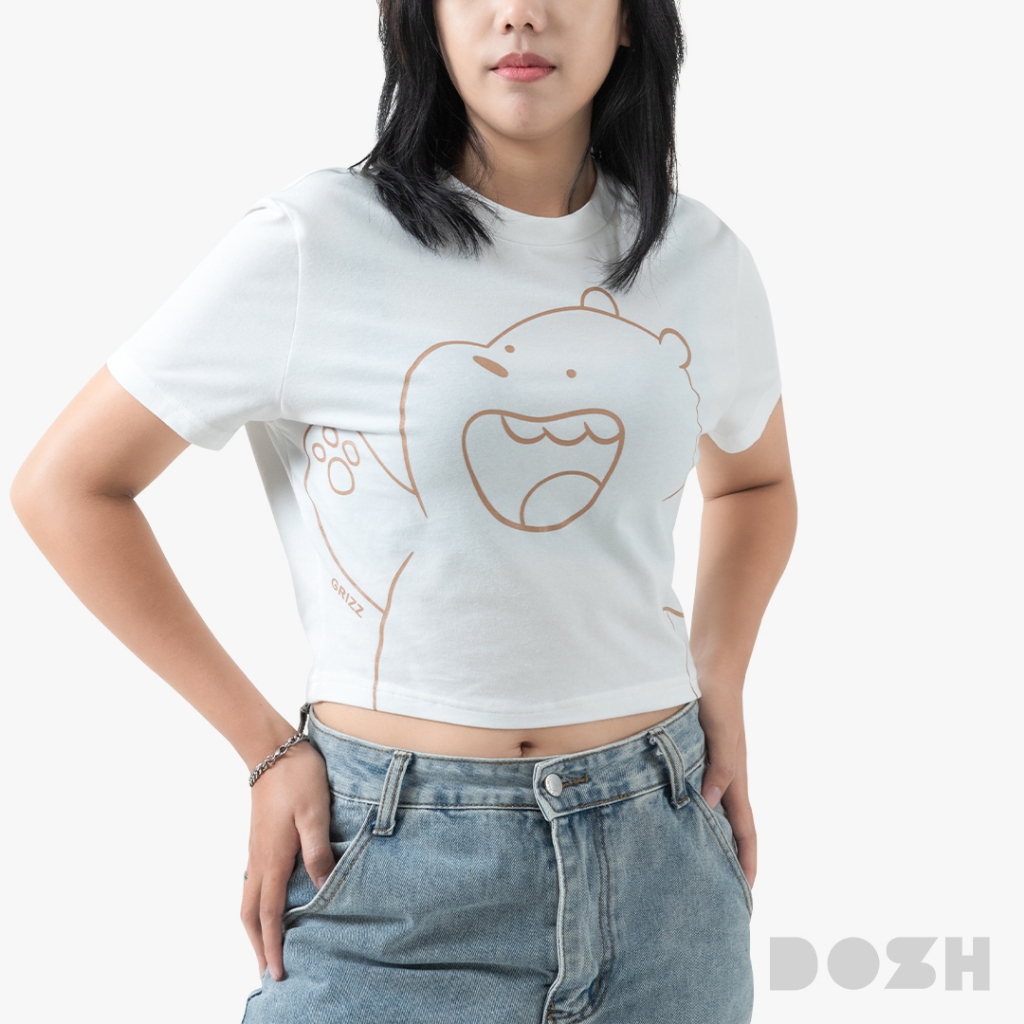 DOSH WOMEN'S CROPPED TOPS FIT WE BARE BEARS เสื้อครอปสั้น ผ้าสแปนเด็กซ์ DBBWT1038-OW