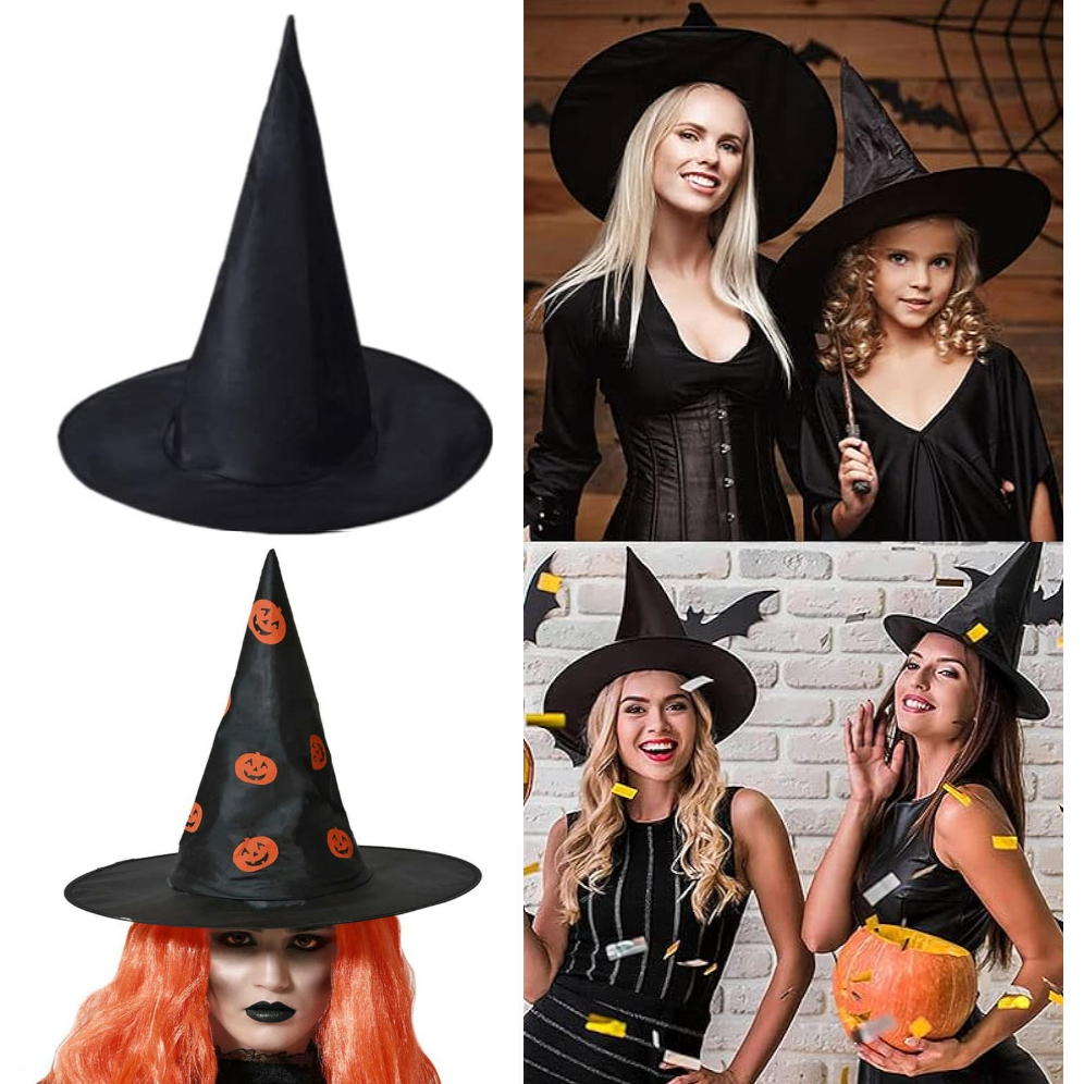 หมวกพ่อมด หมวกแม่มด พ่อมด แม่มด ฟักทอง หมวก แฟนซี พรอพ ปาร์ตี้ ฮาโลวีน Black Wizard Witch Hat Halloween Pumpkin Party