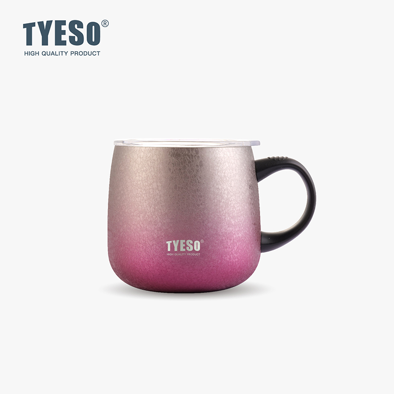 TYESO Glitter ทูโทน แก้วกาแฟ สแตนเลส 304 ขนาด 355ml./473ml. มีหูจับ มีฝาปิด