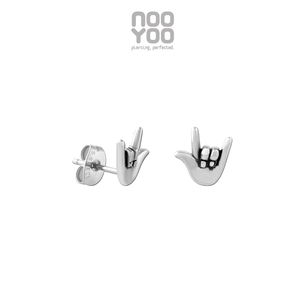 NooYoo ต่างหูสำหรับผิวแพ้ง่าย I LOVE YOU Sign Language Surgical Steel