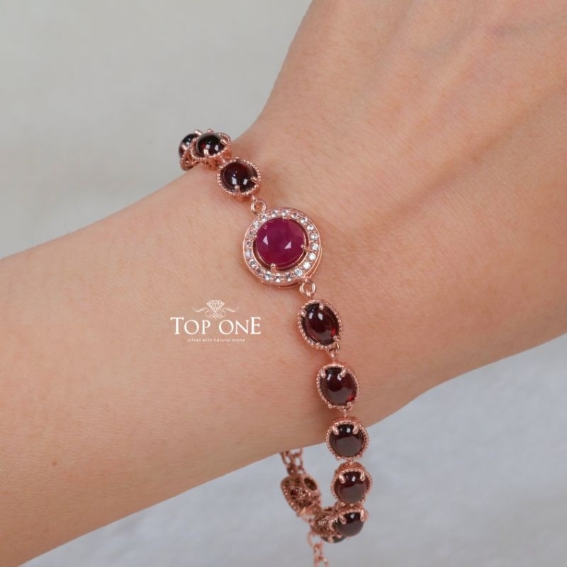 Top1jewelry สร้อยข้อมือพลอยแท้ ทับทิม โกเมน เพทาย เงินแท้