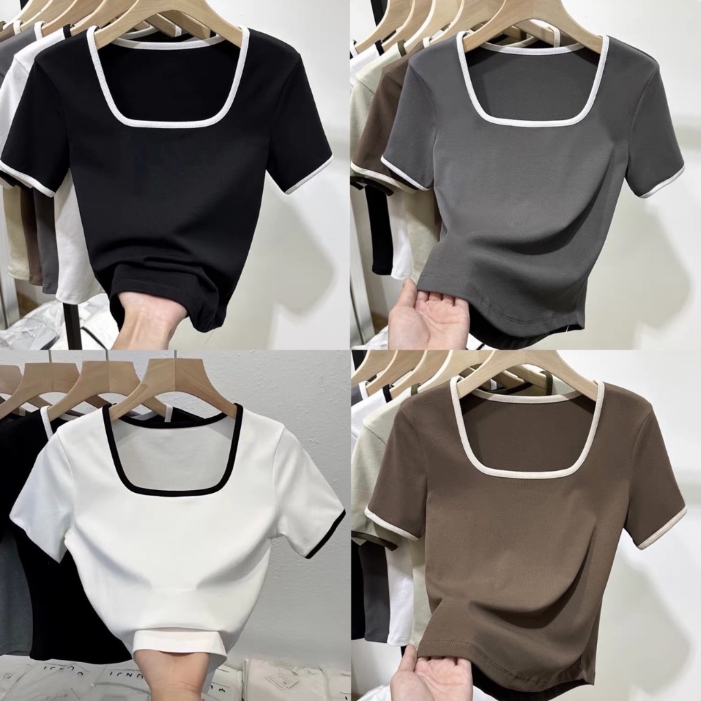 เสื้อแขนสั้น ครอป สไตล์เกาหลี คอกลม สีพื้น รหัส 816 zone4