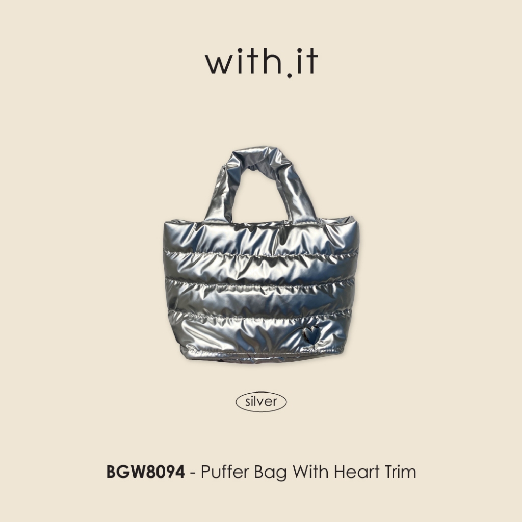 with.ti.store- BGW8094 กระเป๋าพัฟเฟอร์ตกเเต่งหัวใจ