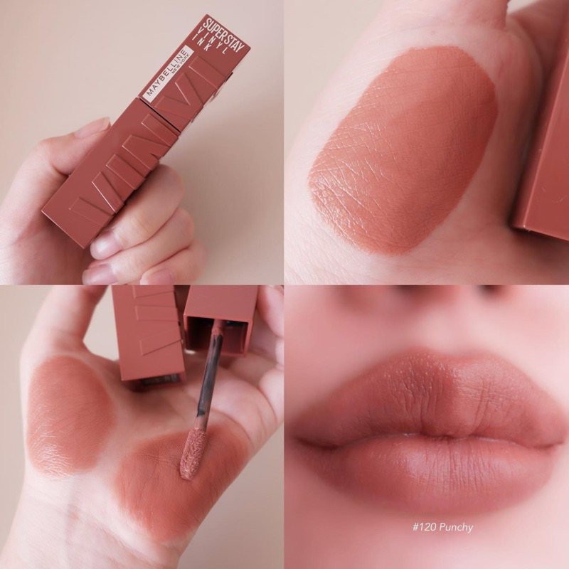ใครชอบลิปโทนนู๊ดน้ำตาล ติดทนๆ แนะนำเพิ่มอีก 1 สีครัช Superstay Vinyl สี 120 Punchy สีออกน้ำตาล ทาสวยมาก