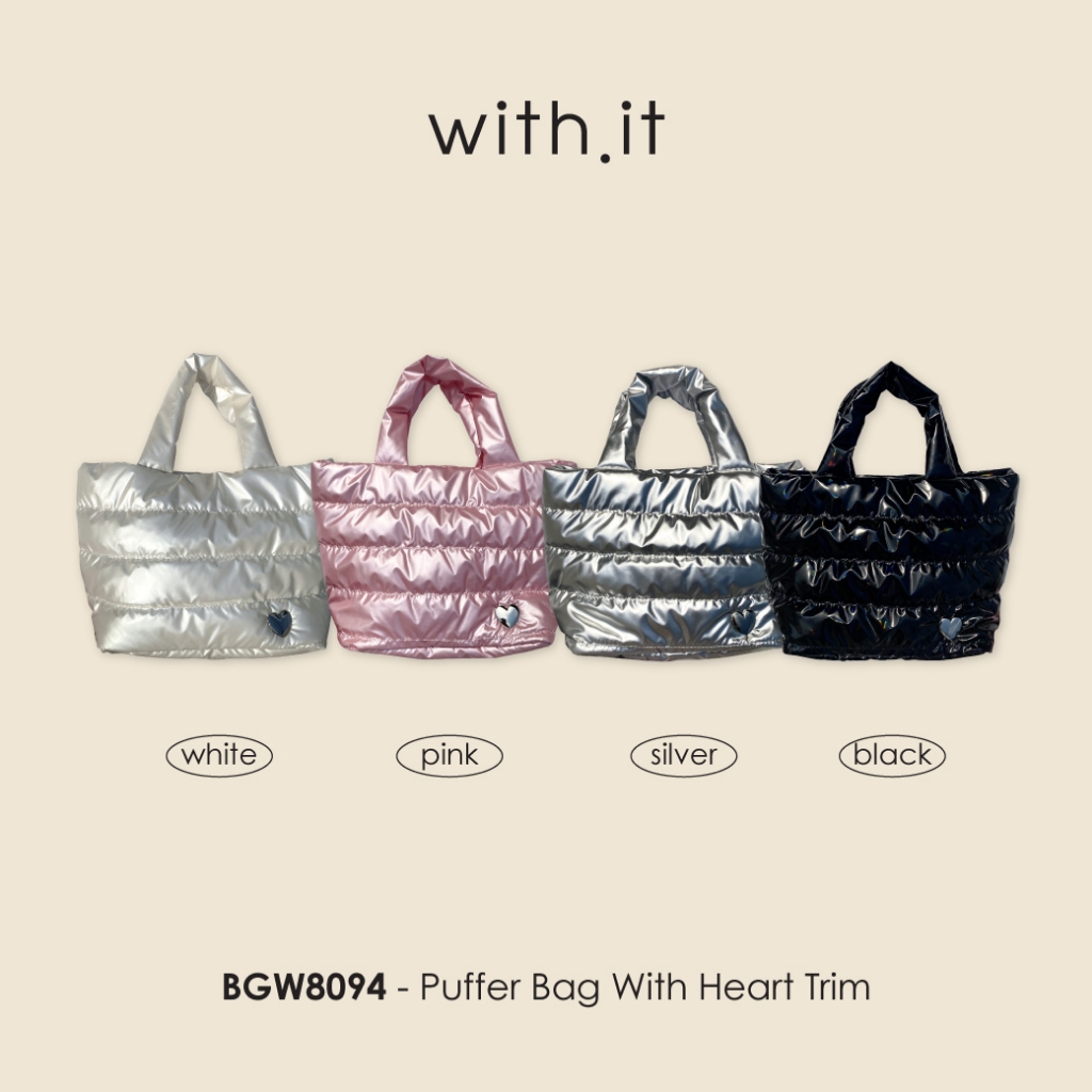 with.ti.store- BGW8094 กระเป๋าพัฟเฟอร์ตกเเต่งหัวใจ