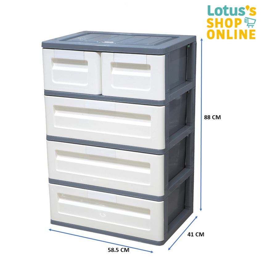 LOTUS’S โลตัส ตู้ลิ้นชักแฝด สีเทาขาว DIY 4 ชั้น ขนาด 58.5x41x88 CM.