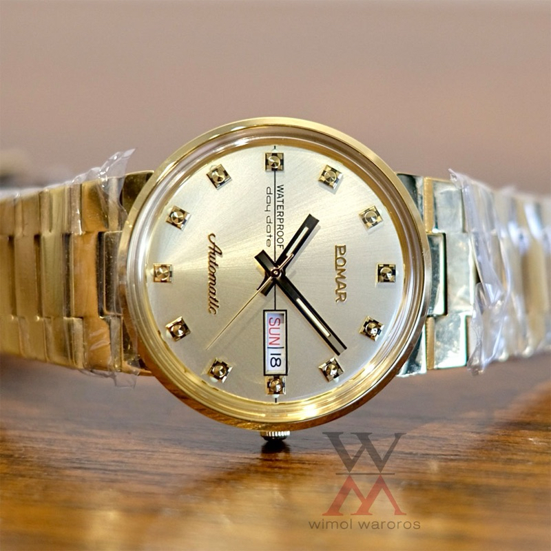 นาฬิกา POMAR รุ่น 8119 GG01(ทอง) AUTOMATIC 3ATM Day-Date (เรือนทอง-หน้าทอง)