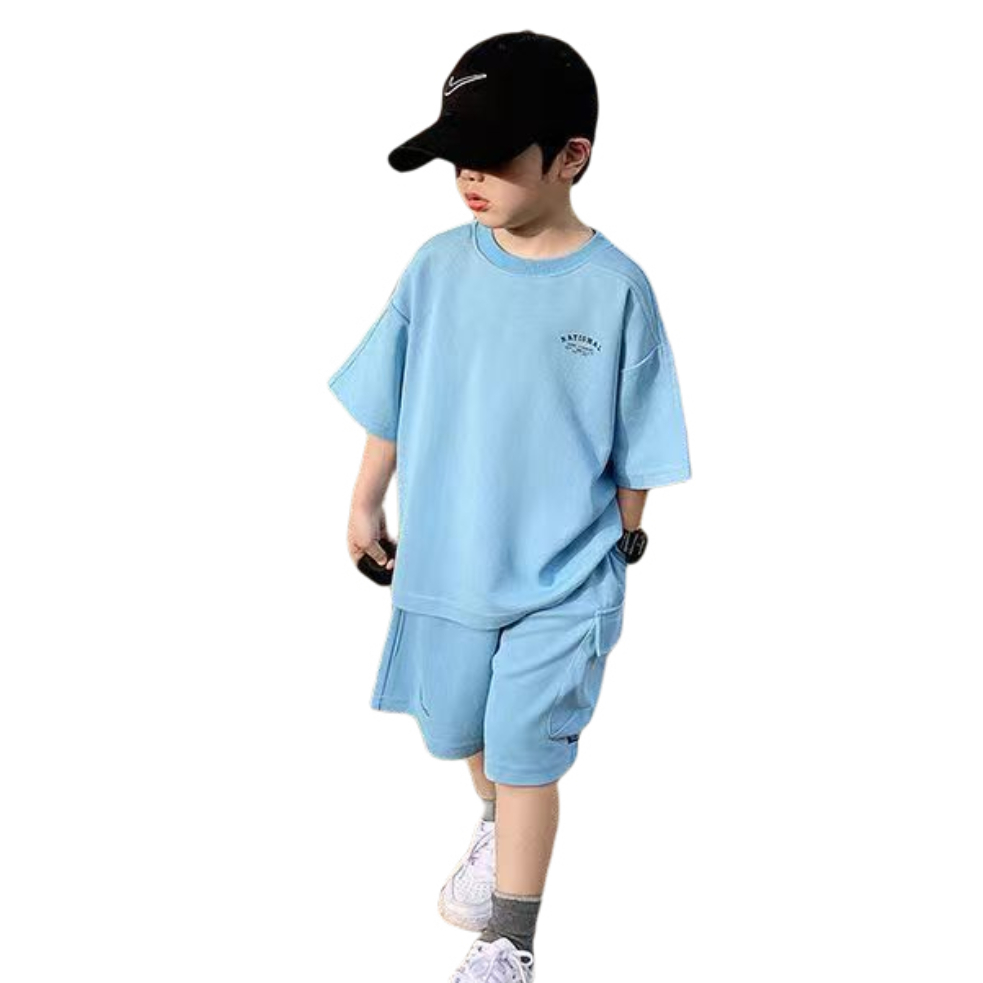 KIDSZONE ชุดเซ็ต 2 ชิ้นเด็ก เสื้อคอกลม+กางเกงขาสั้น รุ่น A8957
