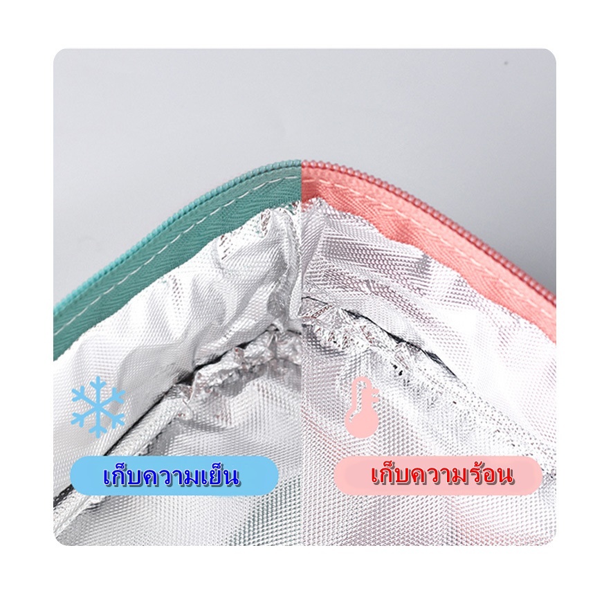 กระเป๋าใส่อาหาร ร้อน/เย็น กระเป๋าเก็บอุณหภูมิ ใส่กล่องข้าว กันน้ำ มีหูหิ้ว รุ่น happyday - รูปที่ 4