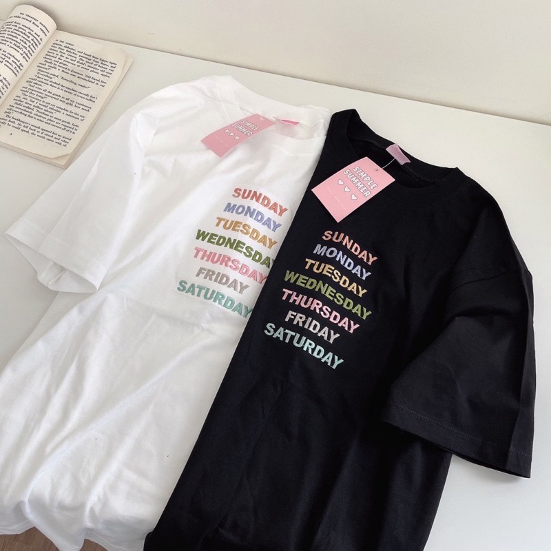 Sugarbeetshop | S314 Sunday monday tuesday เสื้อยืดโอเวอร์ไซต์ ผ้าคอตตอน