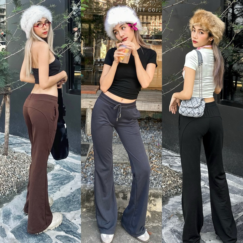 กางเกงขาม้า เอวต่ำ y2k ผ้าวอร์ม ใส่สบายไม่ร้อน