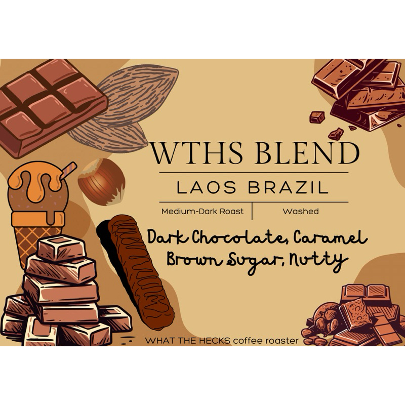 เมล็ดกาแฟ สู้นม! WTHs Blend [ ลาว + บราซิล ] คั่วกลาง+ สำหรับทำเมนูนม เอสเย็น อราบิก้า 100%