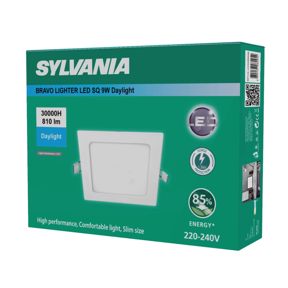 [มี 2 แสง]SYLVANIA  ดาวน์ไลท์แบบฝังฝ้า รุ่น BRAVO LIGHTER LED V SQ 9W WW/DL  แสงวอร์มไวท์/ เดย์ไลท์  หน้าเหลี่ยม