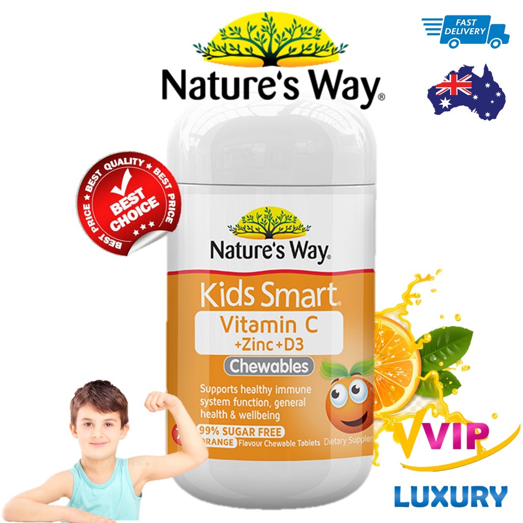 exp.10/2026 วิตามินเสริมภูมิเด็ก Nature's Way Kids Smart Vitamin C + Zinc + D 75 Chewable Tablets