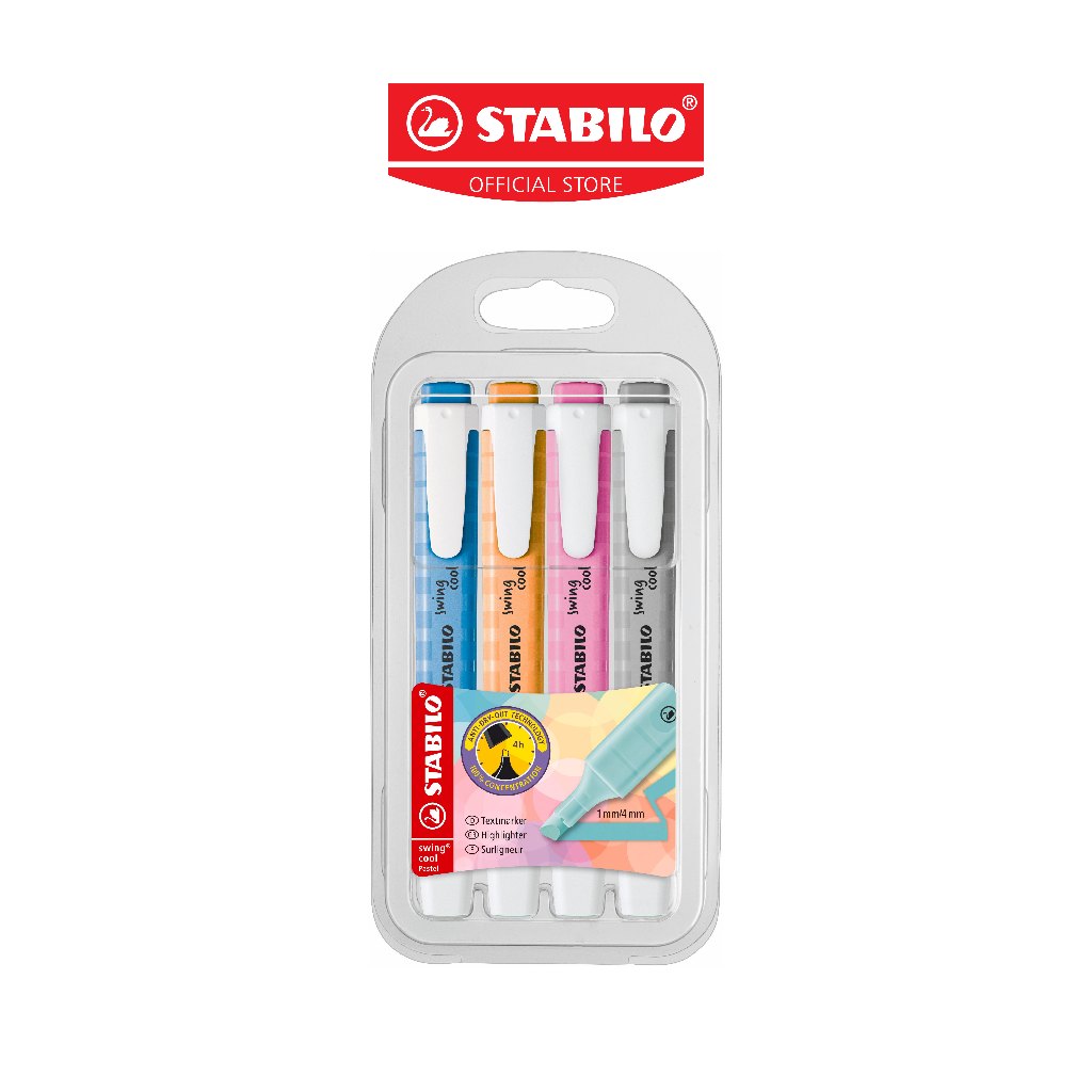 STABILO Swing Cool Pastel ปากกาไฮไลท์ ปากกาเน้นข้อความ สีพาสเทล แพ็ค 4 สี (275/4-08-02)