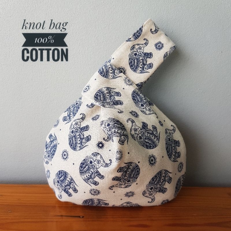 JAPANESE KNOT BAG ถุงผ้าคล้องข้อมือ สุดฮิต ลายช้าง 3 แบบ สุดคุ้ม !1 ใบใช้ได้ 2 ด้าน