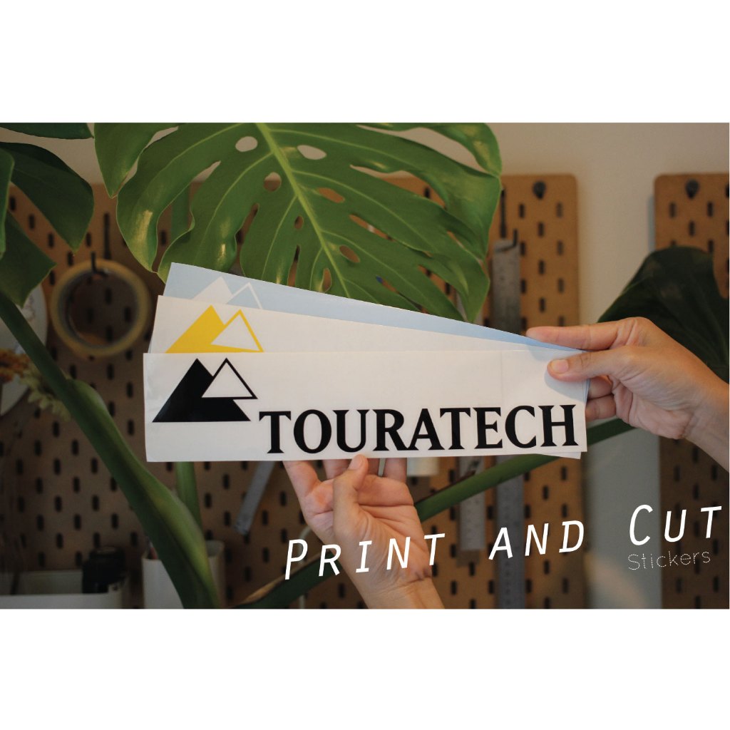 สติ๊กเกอร์ลาย Touratech งานไดคัท ราคาถูก กันน้ำกันแดด มีหลายขนาดให้เลือก สำหรับติดตกแต่ง แต่งรถ ติดชายประตู ติดท้ายรถ