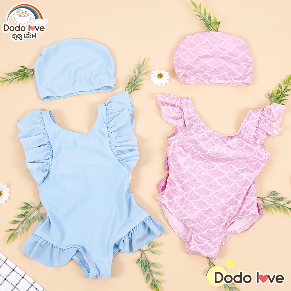 DODOLOVE ชุดว่ายน้ำเด็กผู้หญิงแขนกุด มีโบว์  ชุดว่ายน้ำ ทรงบิกินี่พร้อมหมวก ผ้ายืดหยุ่นใส่สบาย - รูปที่ 7