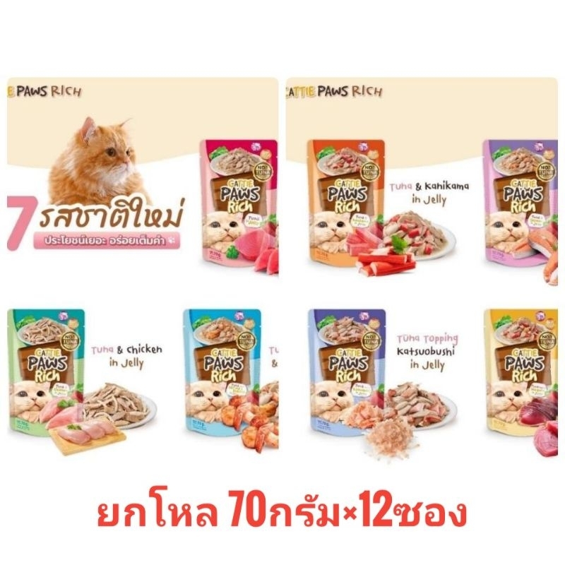 ยกโหล Cattie Paws Rich อาหารเปียกแมว 70กรัม×12ซอง