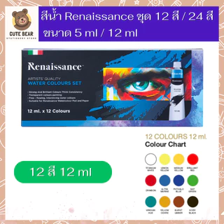 Renaissance ชุด เซ็ต สีน้ำ 12 สี / 24 สี Water colour สีน้ำ เรเนซองส์ ขนาด 5 ml / 12 ml เรนาซองซ์